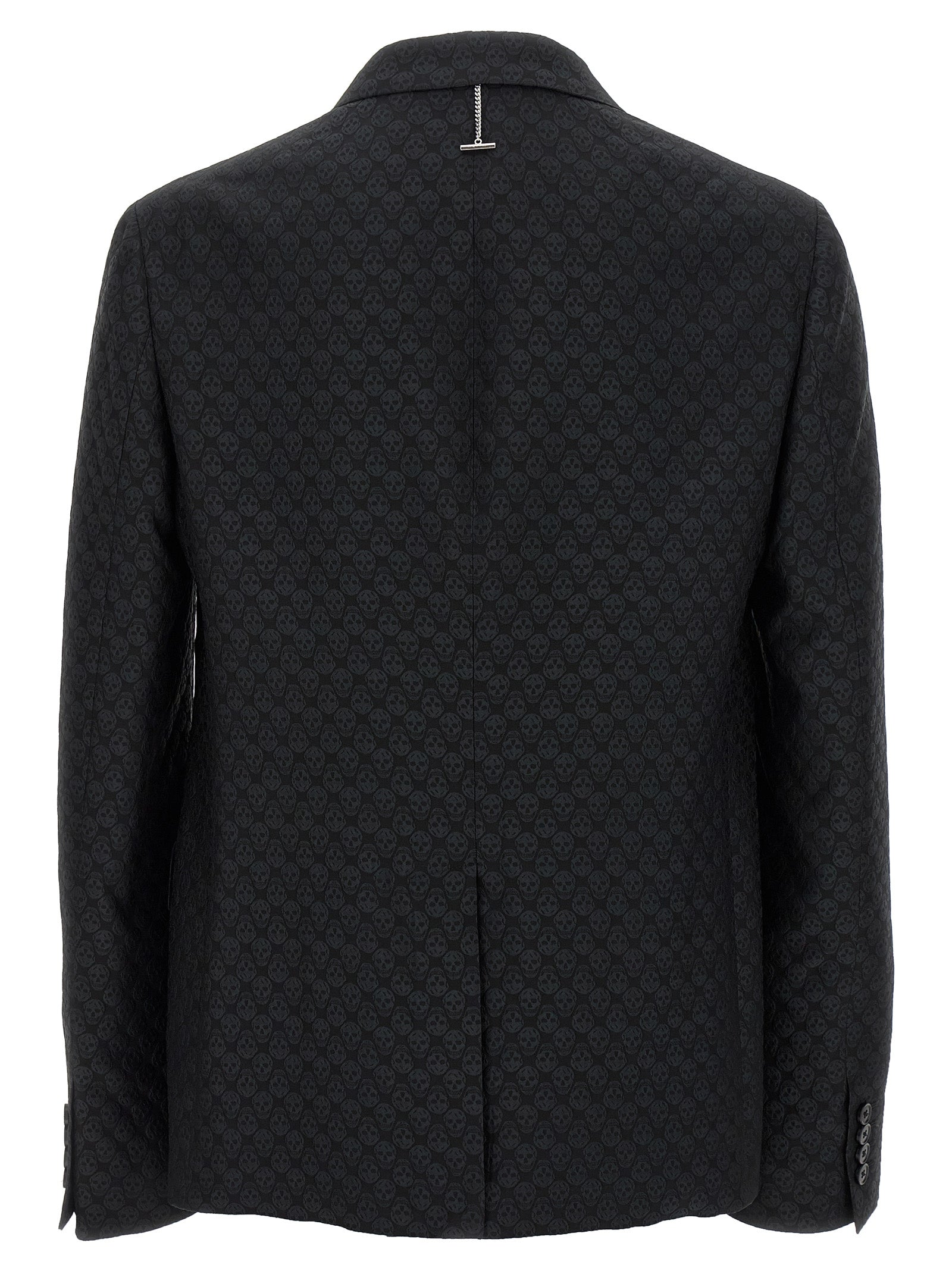 Blazer by Alexander McQueen for men in polyester & viscose black, patterned & jacquard showcases a polished silhouette, highlighted by a refined and polished for a sophisticated finish.