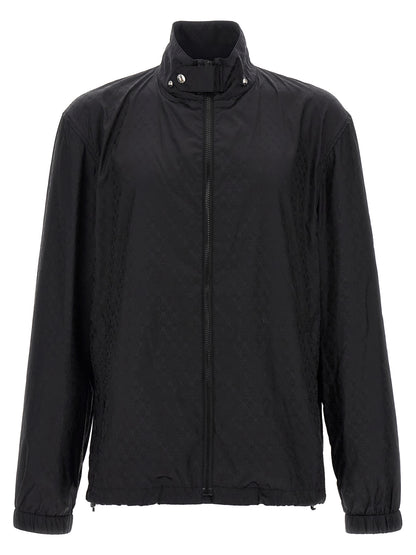Hooded Windbreaker Jacket by Alexander McQueen for men in nylon black, patterned & jacquard features an perennial silhouette with a refined hooded high-neck neckline and perennial pockets, hooded & windproof for a sophisticated weather-resistant look.