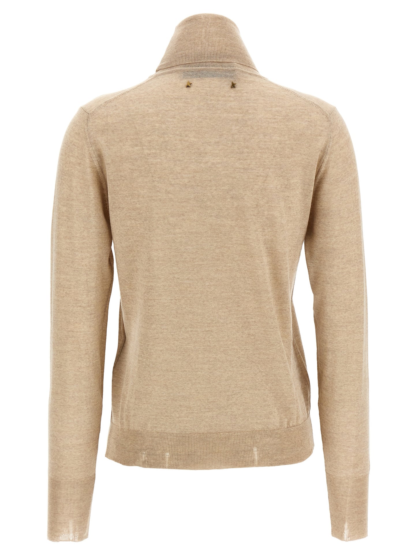 Cardigan by Golden Goose for women in virgin wool beige features an crisp silhouette, showcasing a sophisticated turtle neckline and detail for a truly crisp finish.