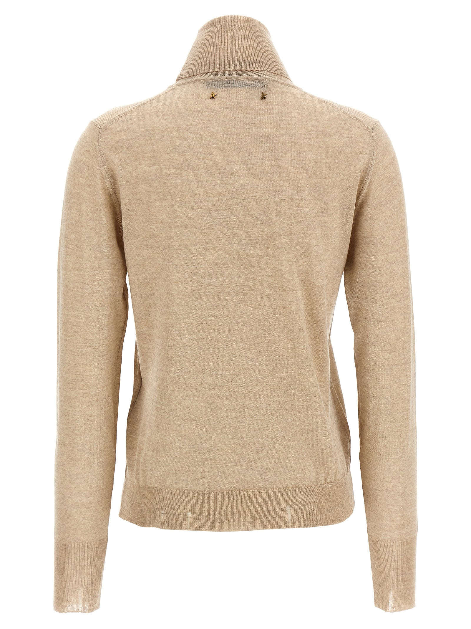 Cardigan by Golden Goose for women in virgin wool beige features an crisp silhouette, showcasing a sophisticated turtle neckline and detail for a truly crisp finish.