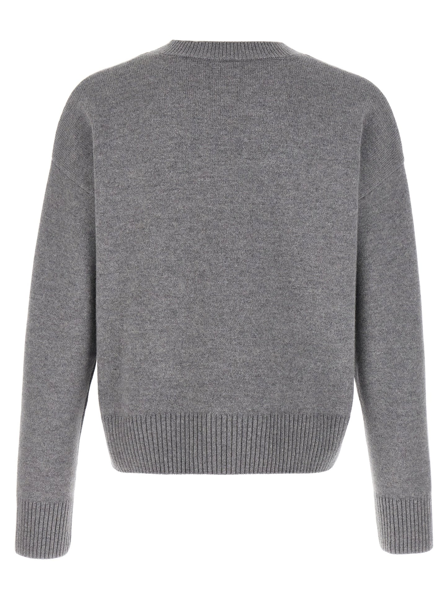 Cardigan by Ami Paris for men in cashmere gray features a nuanced silhouette with a refined v-neck neckline and nuanced detailing for a sophisticated look.
