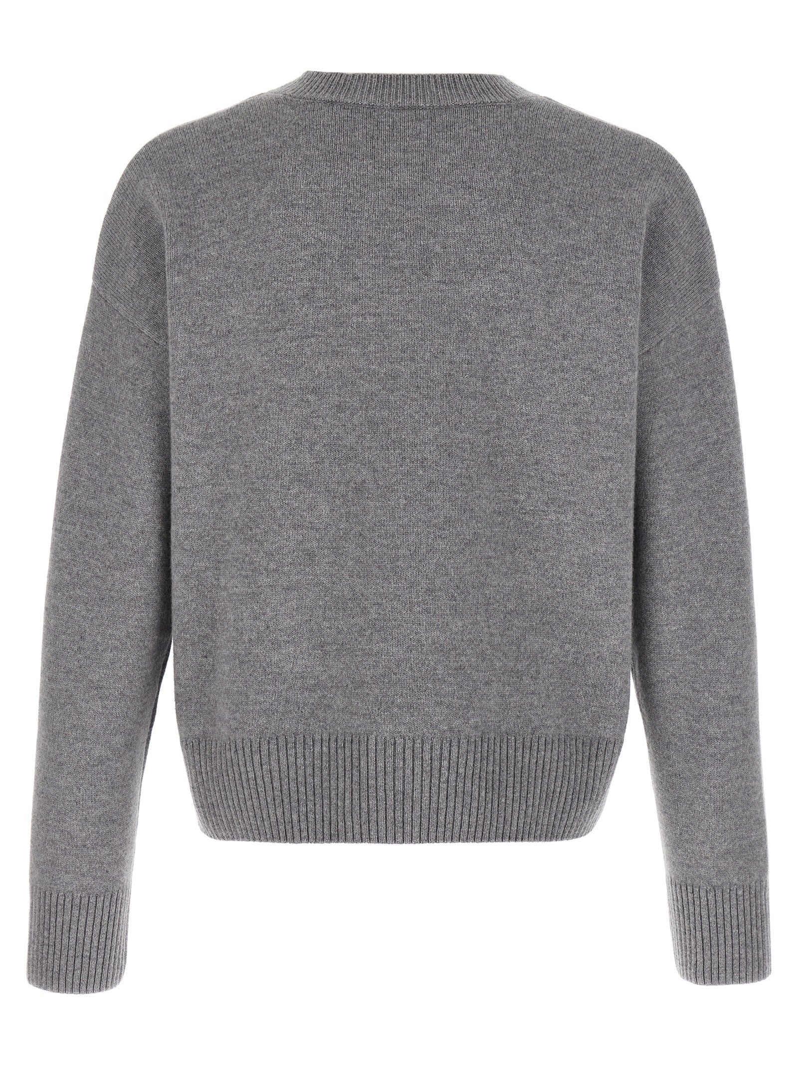 Cardigan by Ami Paris for men in cashmere gray features a nuanced silhouette with a refined v-neck neckline and nuanced detailing for a sophisticated look.