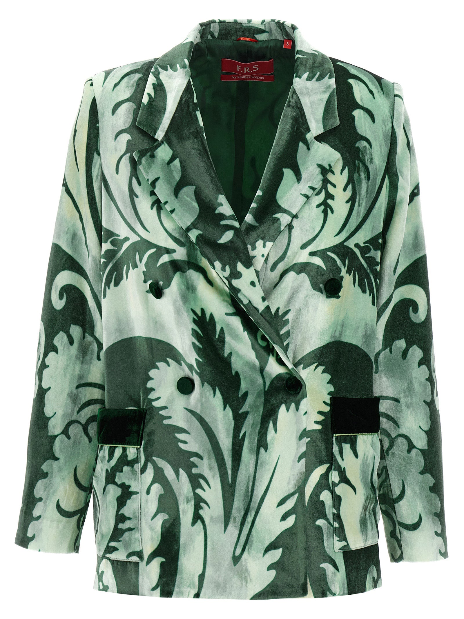Blazer by F.R.S. - FOR RESTLESS SLEEPERS for women in viscose silk velvet bicolour & green showcases a polished silhouette, highlighted by a refined and polished for a sophisticated finish.