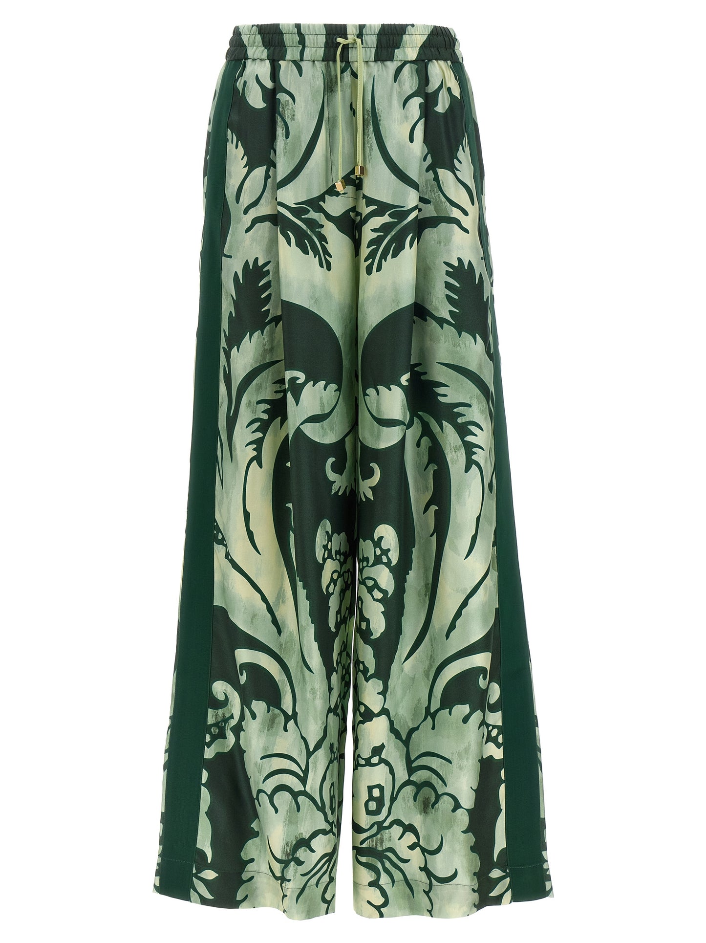 Casual Pants by F.R.S. - FOR RESTLESS SLEEPERS for women in silk twill bicolour, green, floral & print features a refined silhouette with a refined straight-leg & wide, defined by a and a refined long for a refined finish.