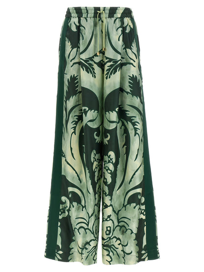 Casual Pants by F.R.S. - FOR RESTLESS SLEEPERS for women in silk twill bicolour, green, floral & print features a refined silhouette with a refined straight-leg & wide, defined by a and a refined long for a refined finish.