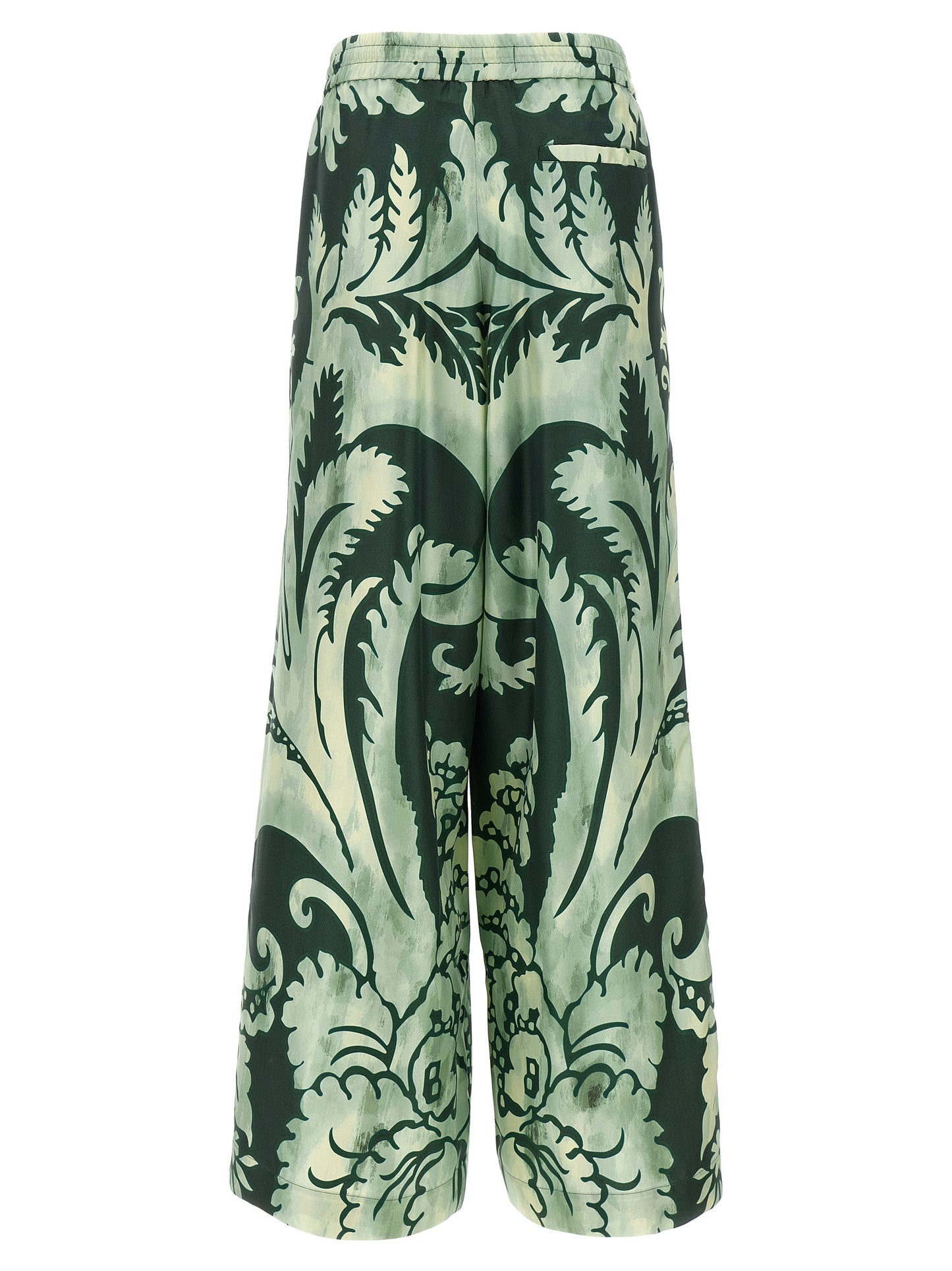 Casual Pants by F.R.S. - FOR RESTLESS SLEEPERS for women in silk twill bicolour, green, floral & print features an sartorial straight-leg & wide and long with a cut for a sartorial finish.