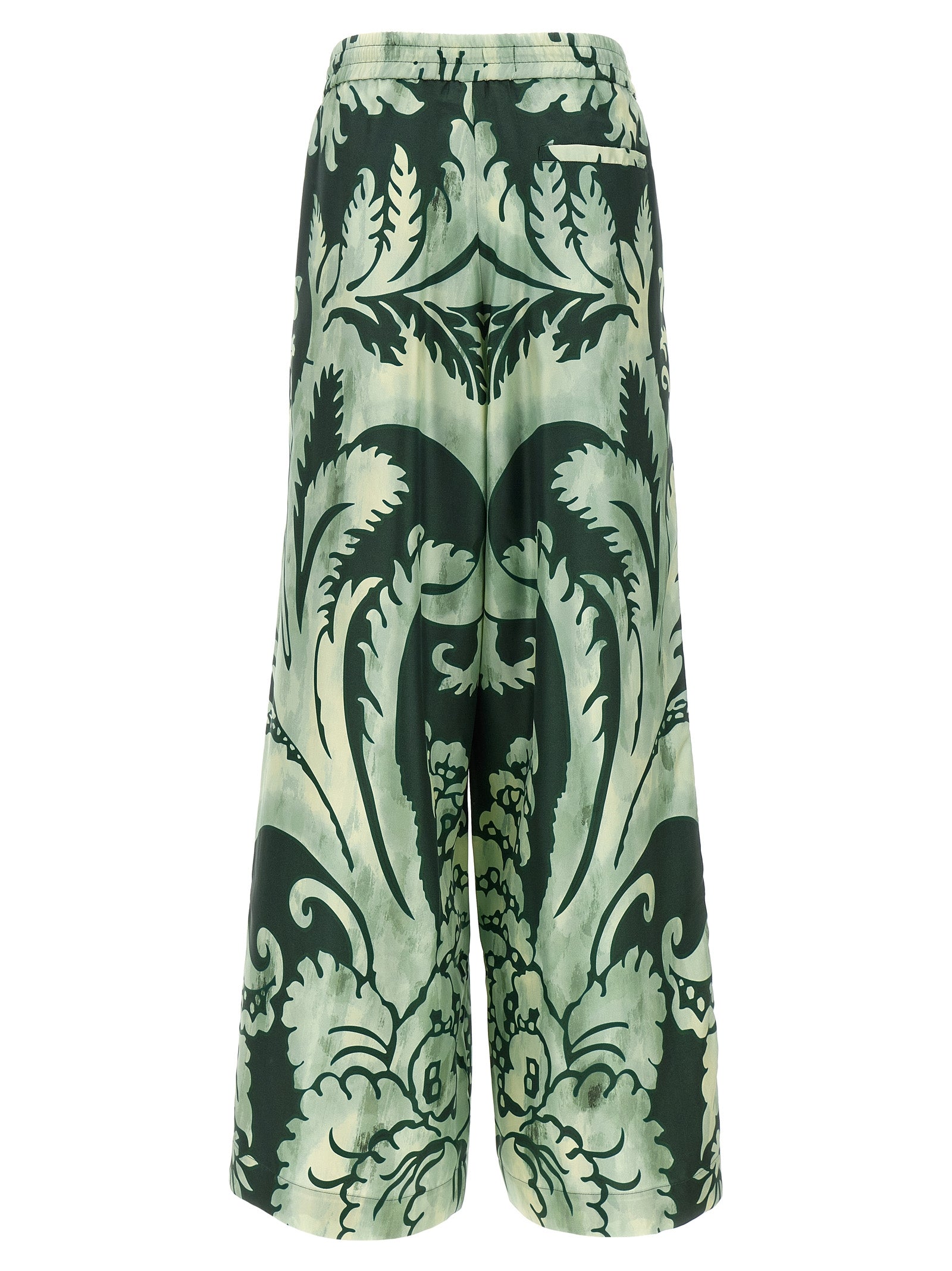 Casual Pants by F.R.S. - FOR RESTLESS SLEEPERS for women in silk twill bicolour, green, floral & print features an sartorial straight-leg & wide and long with a cut for a sartorial finish.