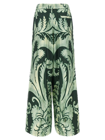 Casual Pants by F.R.S. - FOR RESTLESS SLEEPERS for women in silk twill bicolour, green, floral & print features an sartorial straight-leg & wide and long with a cut for a sartorial finish.