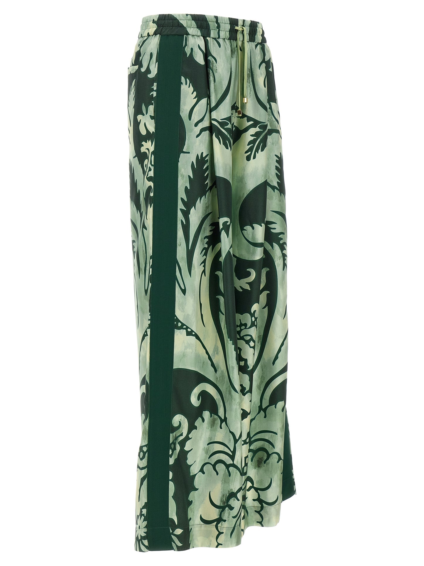 Casual Pants by F.R.S. - FOR RESTLESS SLEEPERS for women in silk twill bicolour, green, floral & print features an refined tailoring silhouette, showcasing a premium straight-leg & wide with a and long cut for a refined tailoring look.