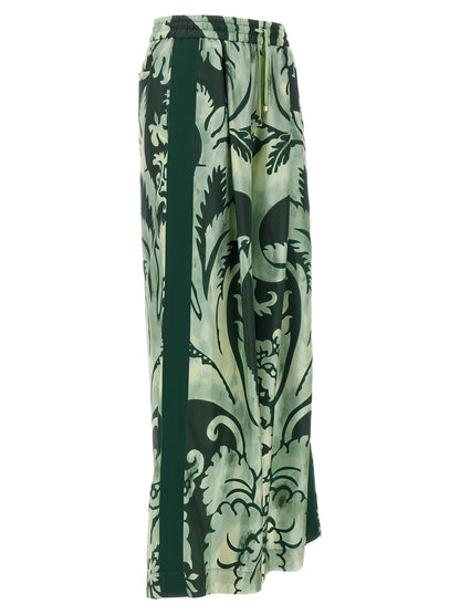 Casual Pants by F.R.S. - FOR RESTLESS SLEEPERS for women in silk twill bicolour, green, floral & print features an refined tailoring silhouette, showcasing a premium straight-leg & wide with a and long cut for a refined tailoring look.