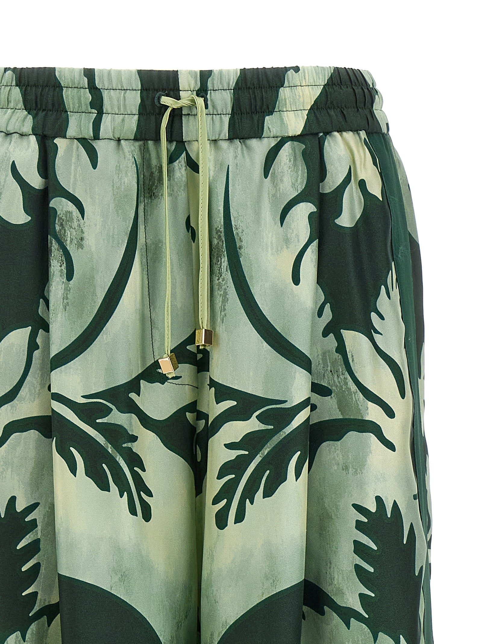 Casual Pants by F.R.S. - FOR RESTLESS SLEEPERS for women in silk twill bicolour, green, floral & print presents a tailored silhouette, showcasing a tailored straight-leg & wide and long cut with a refined for a truly tailored aesthetic.