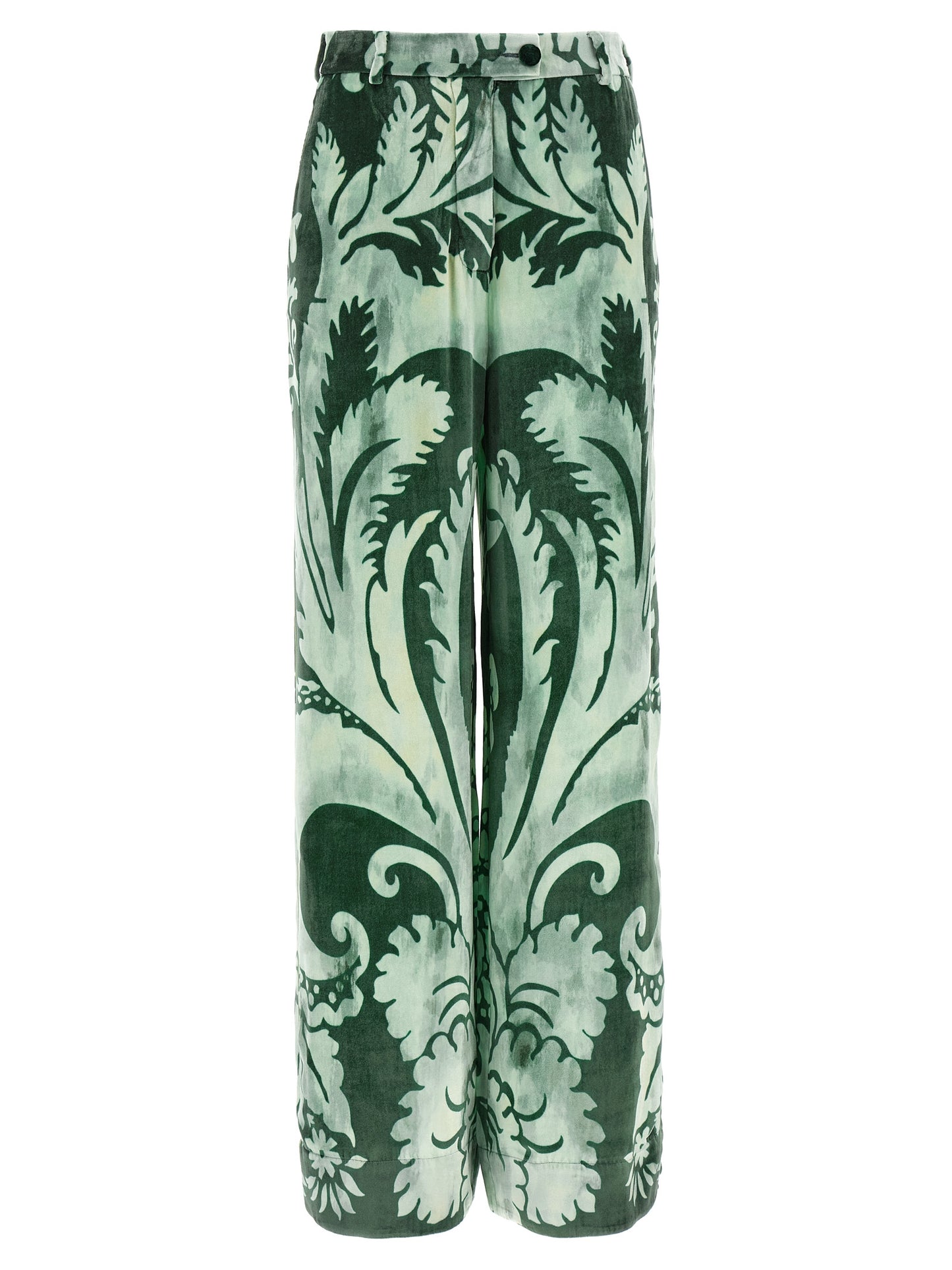 Casual Pants by F.R.S. - FOR RESTLESS SLEEPERS for women in silk & viscose bicolour, green, floral & print features a refined silhouette with a refined straight & wide, defined by a and a refined long for a refined finish.