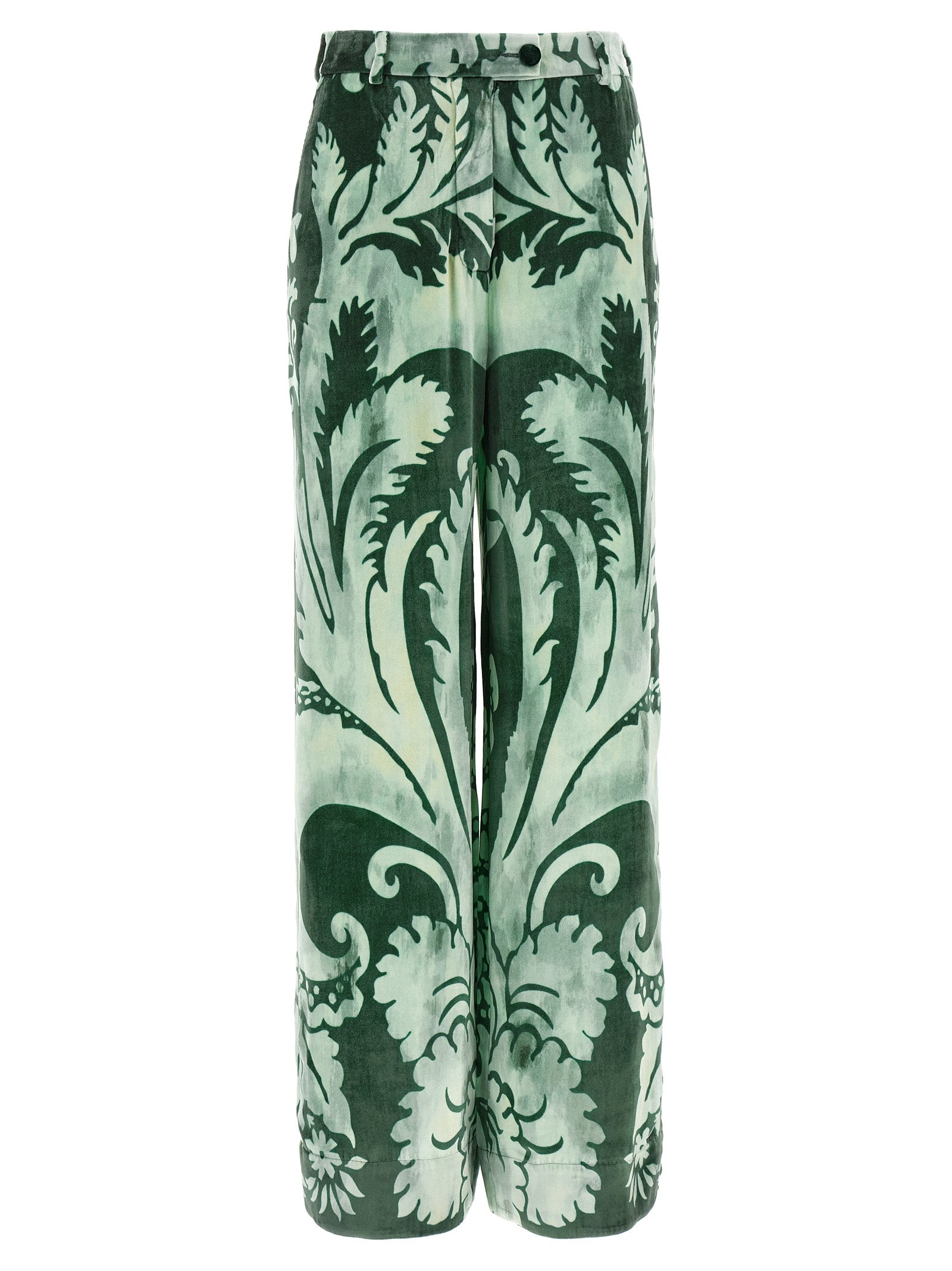 Casual Pants by F.R.S. - FOR RESTLESS SLEEPERS for women in silk & viscose bicolour, green, floral & print features a refined silhouette with a refined straight & wide, defined by a and a refined long for a refined finish.