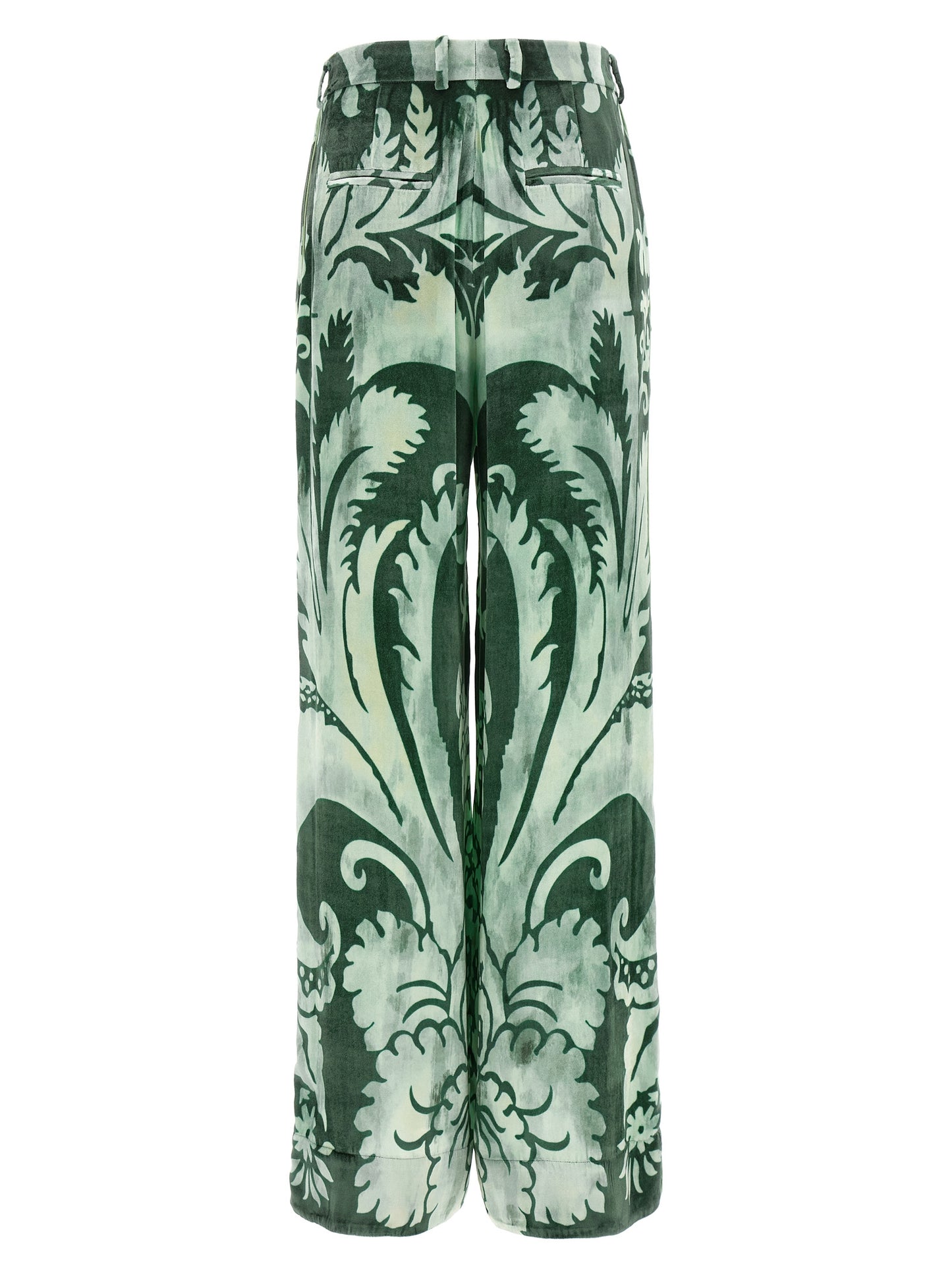 Casual Pants by F.R.S. - FOR RESTLESS SLEEPERS for women in silk & viscose bicolour, green, floral & print presents a tailored silhouette, showcasing a tailored straight & wide and long cut with a refined for a truly tailored aesthetic.