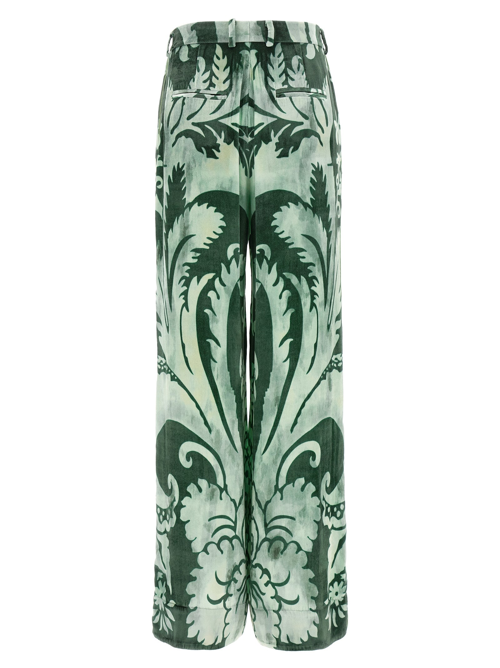 Casual Pants by F.R.S. - FOR RESTLESS SLEEPERS for women in silk & viscose bicolour, green, floral & print presents a tailored silhouette, showcasing a tailored straight & wide and long cut with a refined for a truly tailored aesthetic.