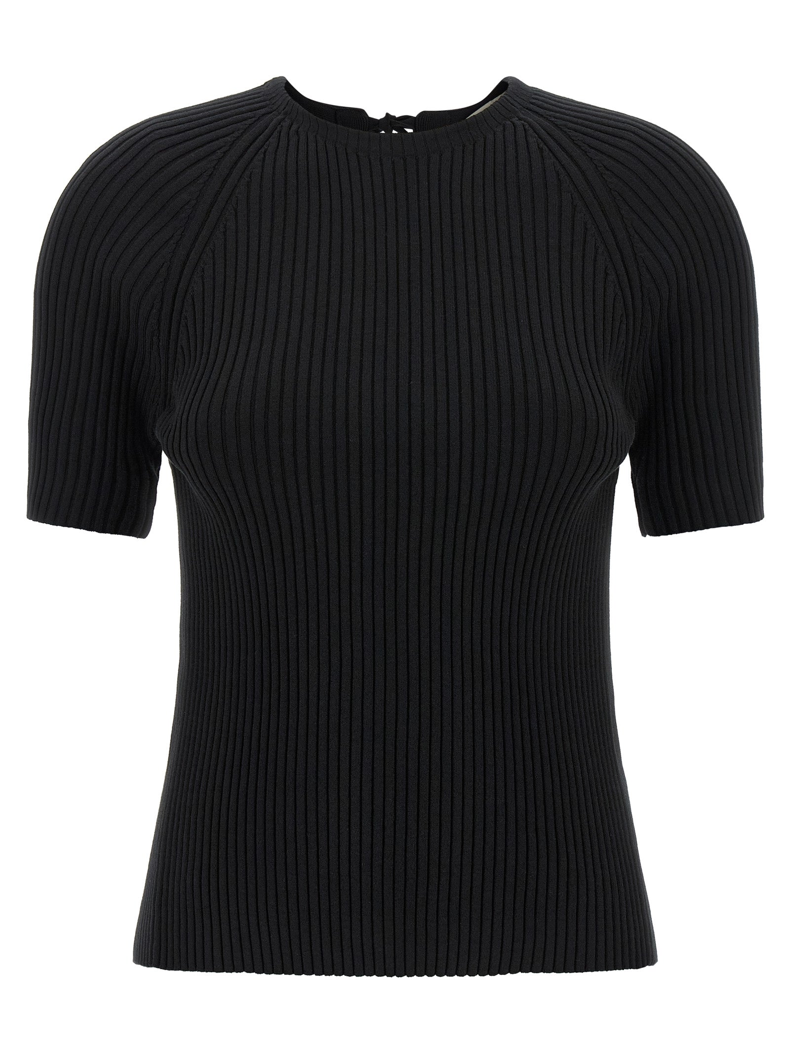 Cardigan by Tory Burch for women in stretch polyamide cotton black features a nuanced silhouette with a refined crew neckline and nuanced short-sleeve detailing for a sophisticated look.