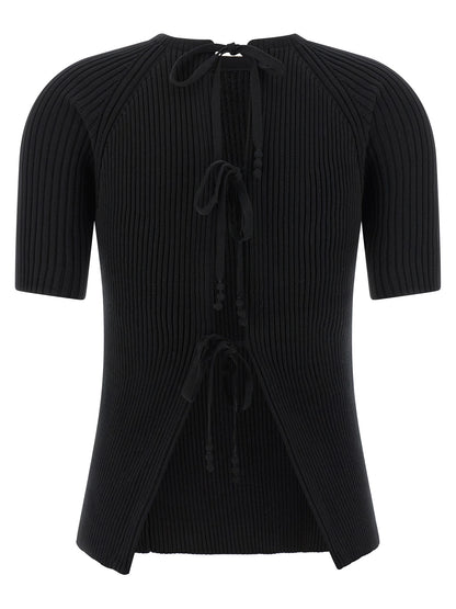 Cardigan by Tory Burch for women in stretch polyamide cotton black features an crisp silhouette, showcasing a sophisticated crew neckline and detail for a truly crisp finish.