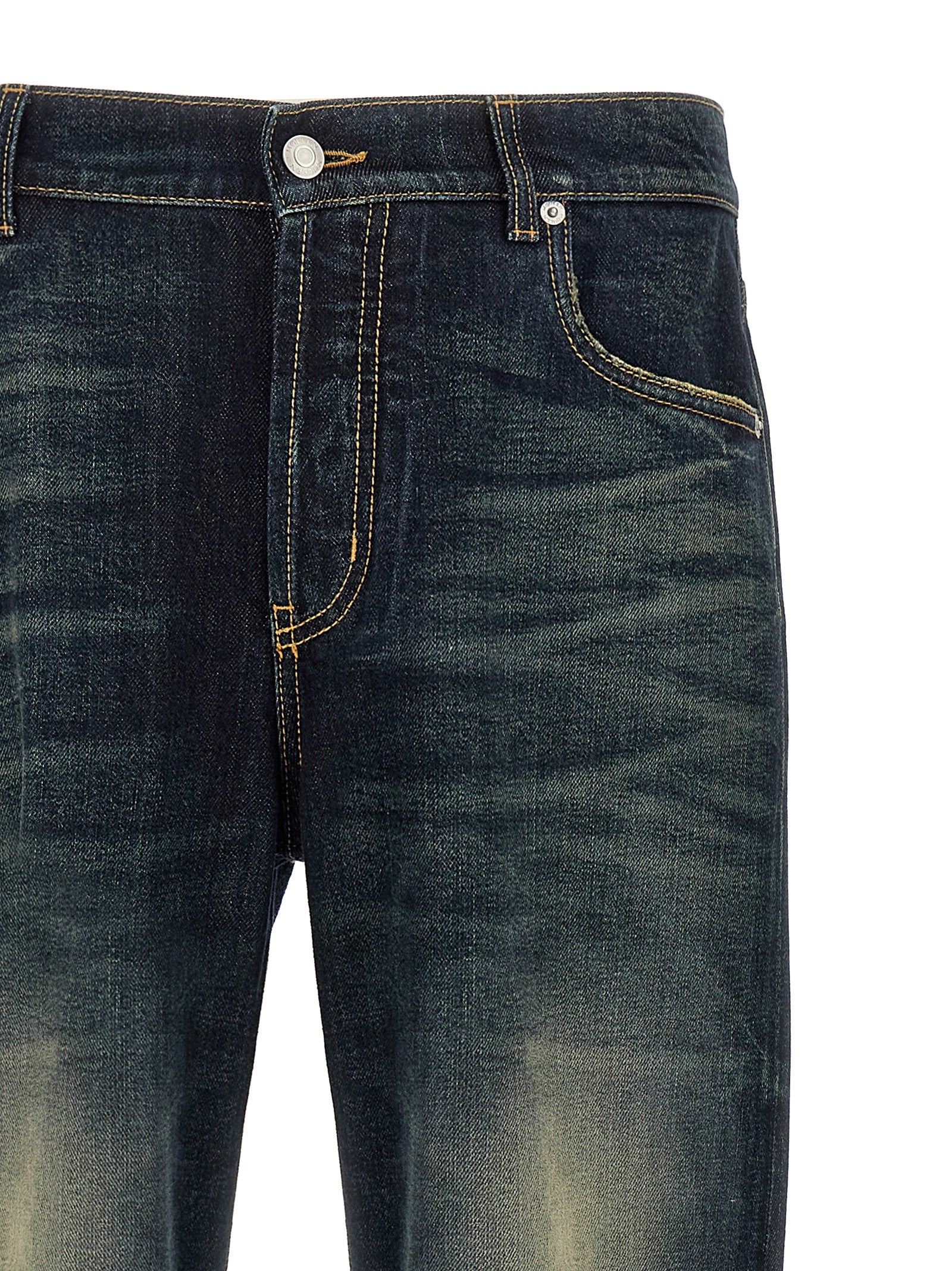 Jeans by Alexander McQueen for men in denim cotton & suede leather blue features an sophisticated and straight-leg & wide with a precise long, creating a sophisticated and sophisticated silhouette.