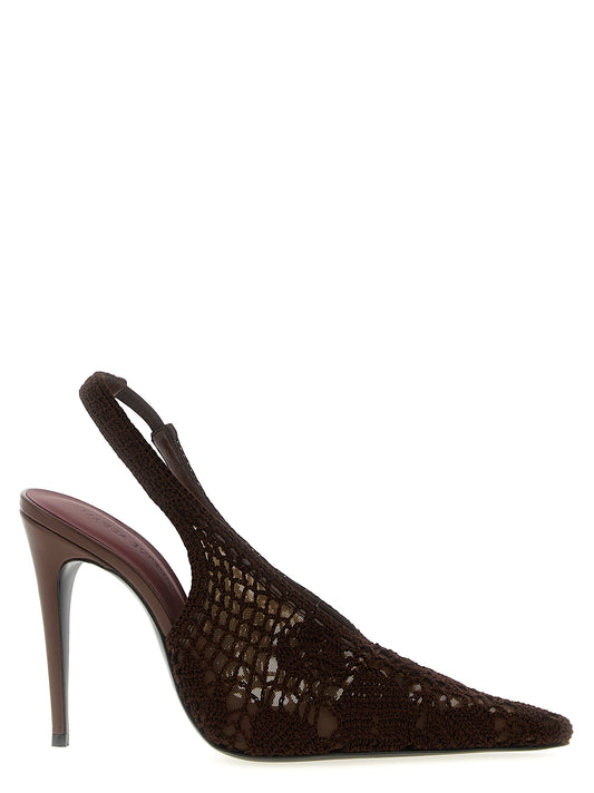 High-Heel Stiletto Slingback Pumps Heels by Magda Butrym for women in cotton viscose brown features an effortlessly chic silhouette from the Crochet Women's Cotton Viscose High-Heel Stiletto Slingback Pumps Heels collection, showcasing a stiletto high-heel and effortlessly chic pointed toe style for a effortlessly chic look.