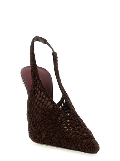 High-Heel Stiletto Slingback Pumps Heels by Magda Butrym for women in cotton viscose brown showcases a exquisite silhouette, perfectly accentuating Crochet Women's Cotton Viscose High-Heel Stiletto Slingback Pumps Heels with a exquisite stiletto high-heel and exquisite pointed toe style.