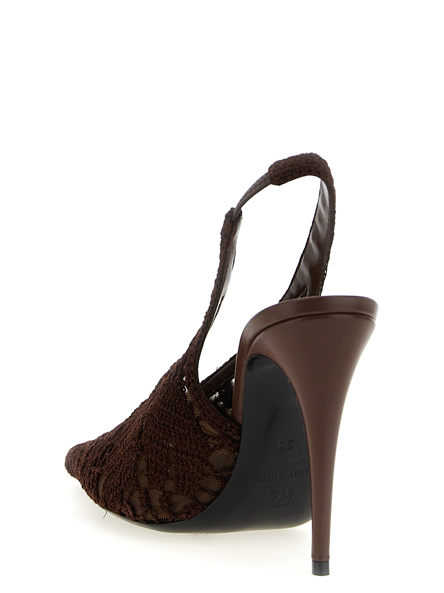 High-Heel Stiletto Slingback Pumps Heels by Magda Butrym for women in cotton viscose brown features an captivating silhouette, showcasing the elegant Crochet Women's Cotton Viscose High-Heel Stiletto Slingback Pumps Heels design with a stiletto high-heel and a sophisticated pointed toe style.