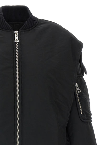 Hooded Bomber Jacket by Jean Paul Gaultier for women in polyester polyurethane polyethylene black showcases a bohemian silhouette, artfully detailed with a bohemian hooded neckline and signature pockets, hooded & insulated for a truly bohemian finish.