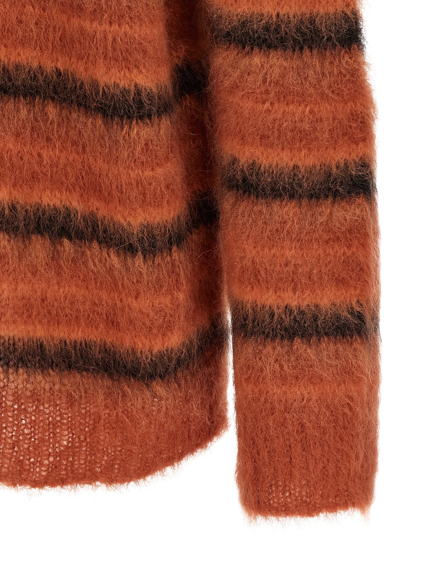 Cardigan by Marni for men in polyester & mohair orange & striped features a dramatic silhouette, showcasing a sophisticated and dramatic detail for a timeless, premium look.