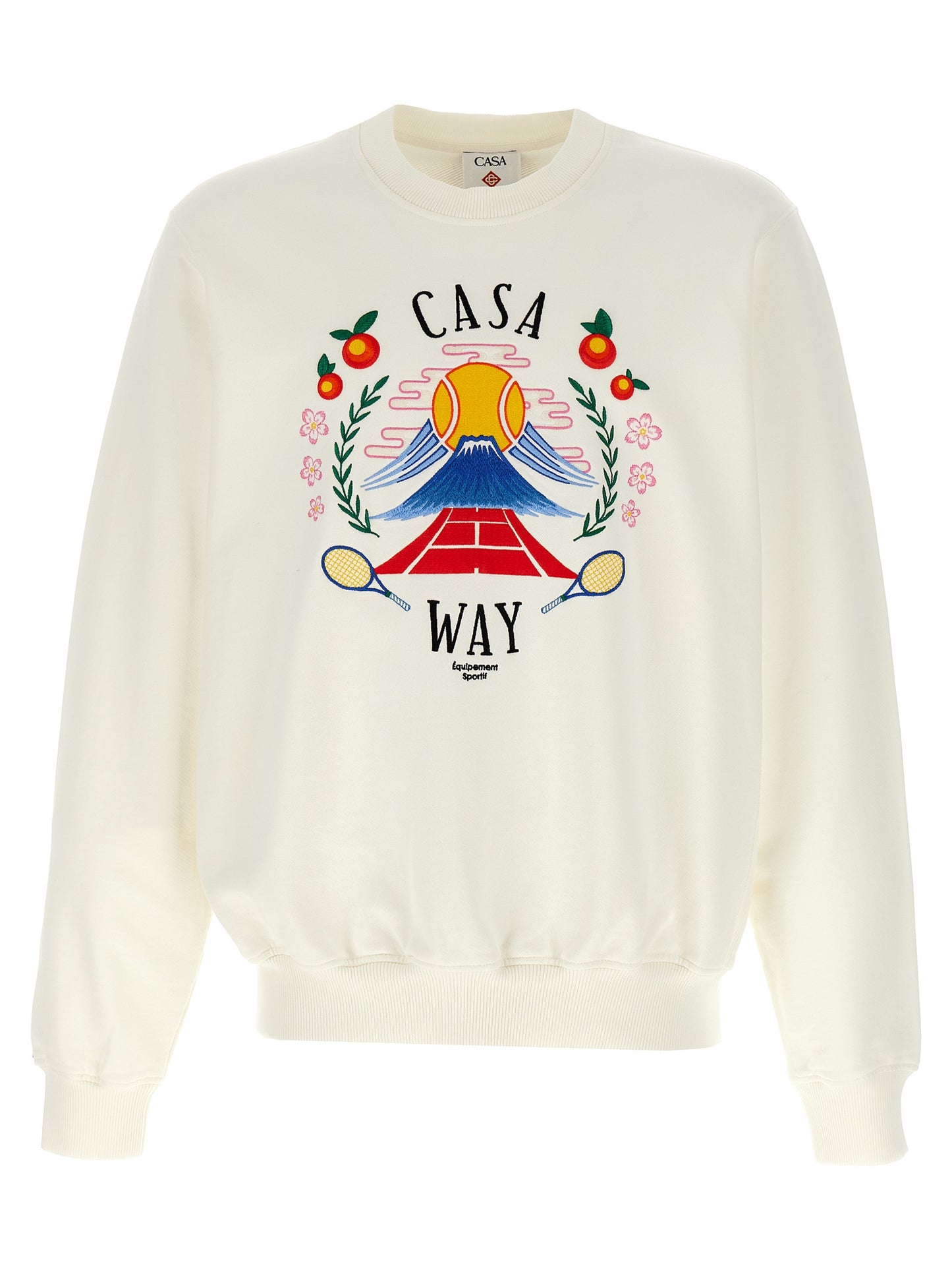 Sweatshirt by Casablanca for men in cotton white features an provocated silhouette, detailed with a provocated and a refined crew neckline for a sophisticated aesthetic.
