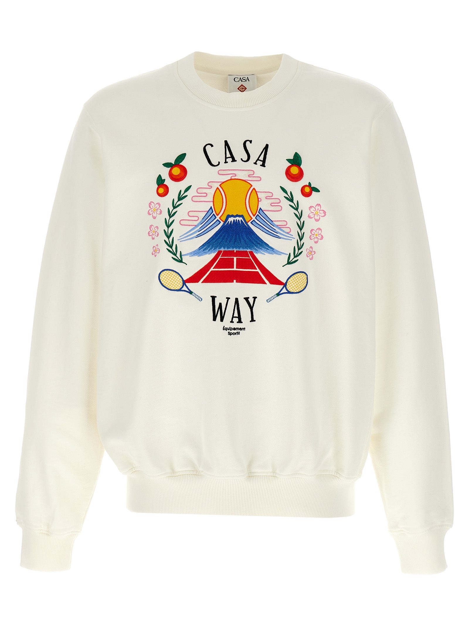 Sweatshirt by Casablanca for men in cotton white features an provocated silhouette, detailed with a provocated and a refined crew neckline for a sophisticated aesthetic.