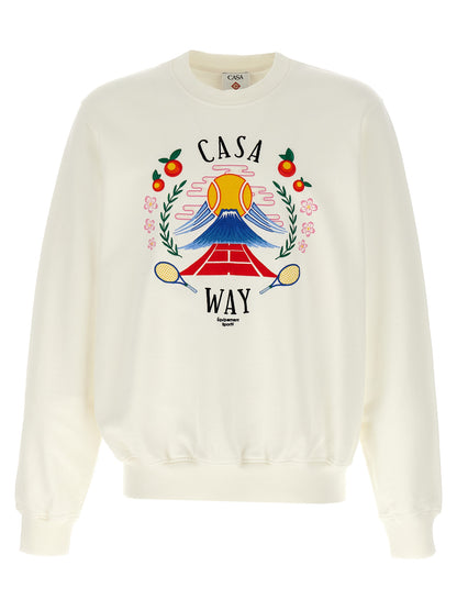 Sweatshirt by Casablanca for men in cotton white features an provocated silhouette, detailed with a provocated and a refined crew neckline for a sophisticated aesthetic.