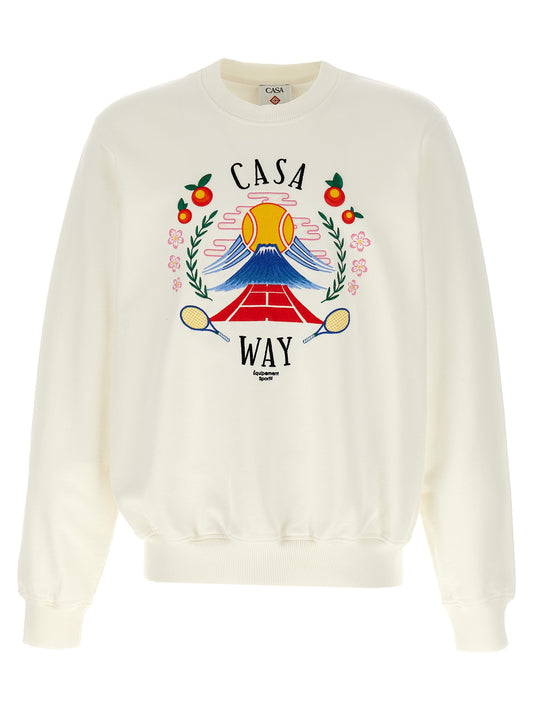 Sweatshirt by Casablanca for men in cotton white features an provocated silhouette, detailed with a provocated and a refined crew neckline for a sophisticated aesthetic.