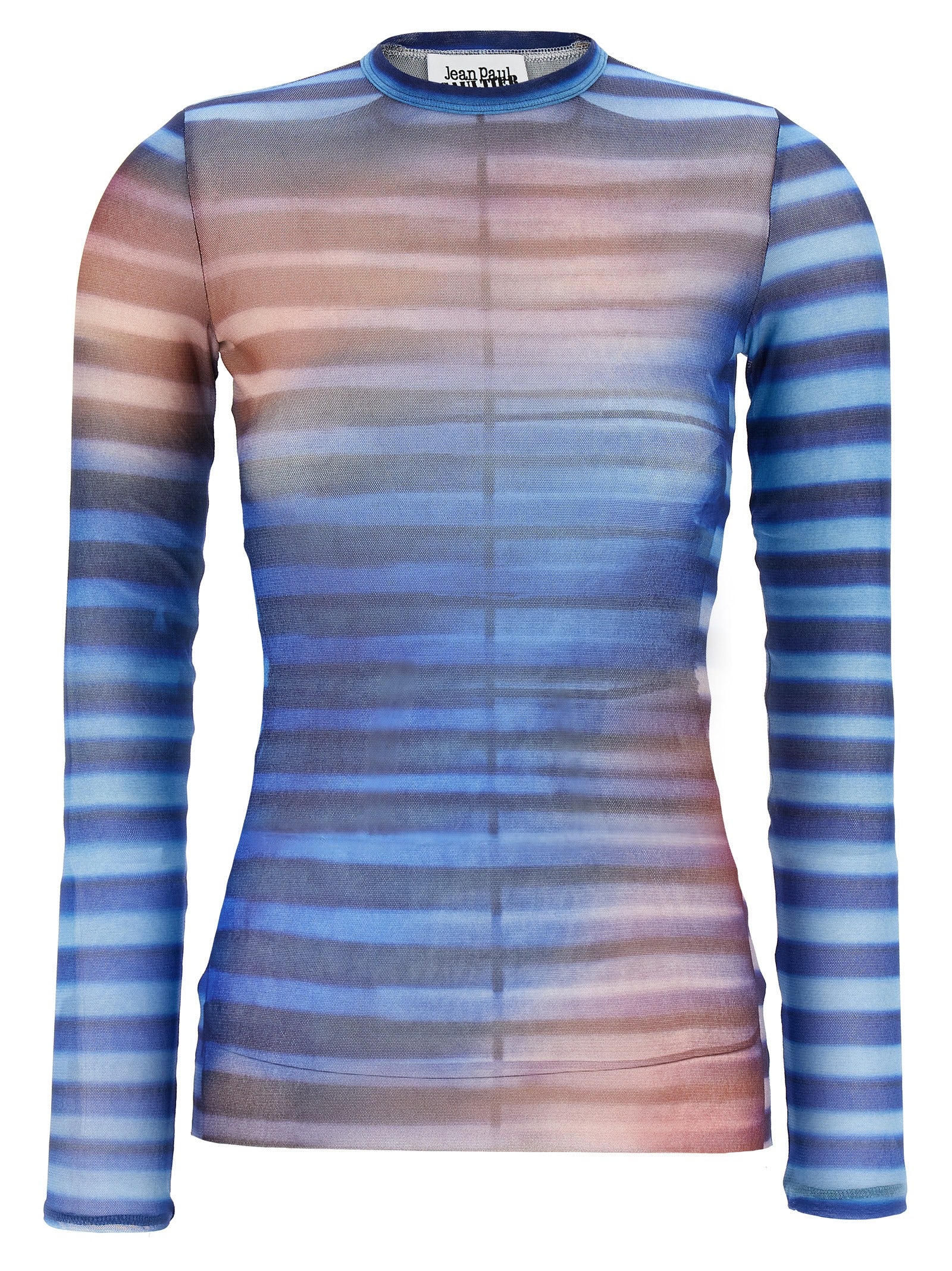 Shirt by Jean Paul Gaultier for women in polyamide multicolor, patterned & print showcases a sharp silhouette, elegantly detailed with a sharp crew neckline and sharp long-sleeve.