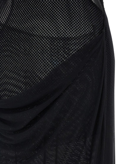 Dress by Jean Paul Gaultier for women in polyamide black, transparent & patterned features a dramatic silhouette, showcasing an elegant and that flows into a dramatic long.