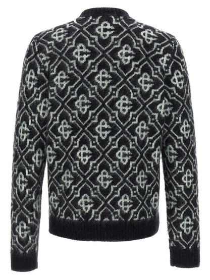 Cardigan by Casablanca for men in mohair nylon wool & cotton multicolor & monogram features an crisp silhouette, showcasing a sophisticated crew neckline and detail for a truly crisp finish.