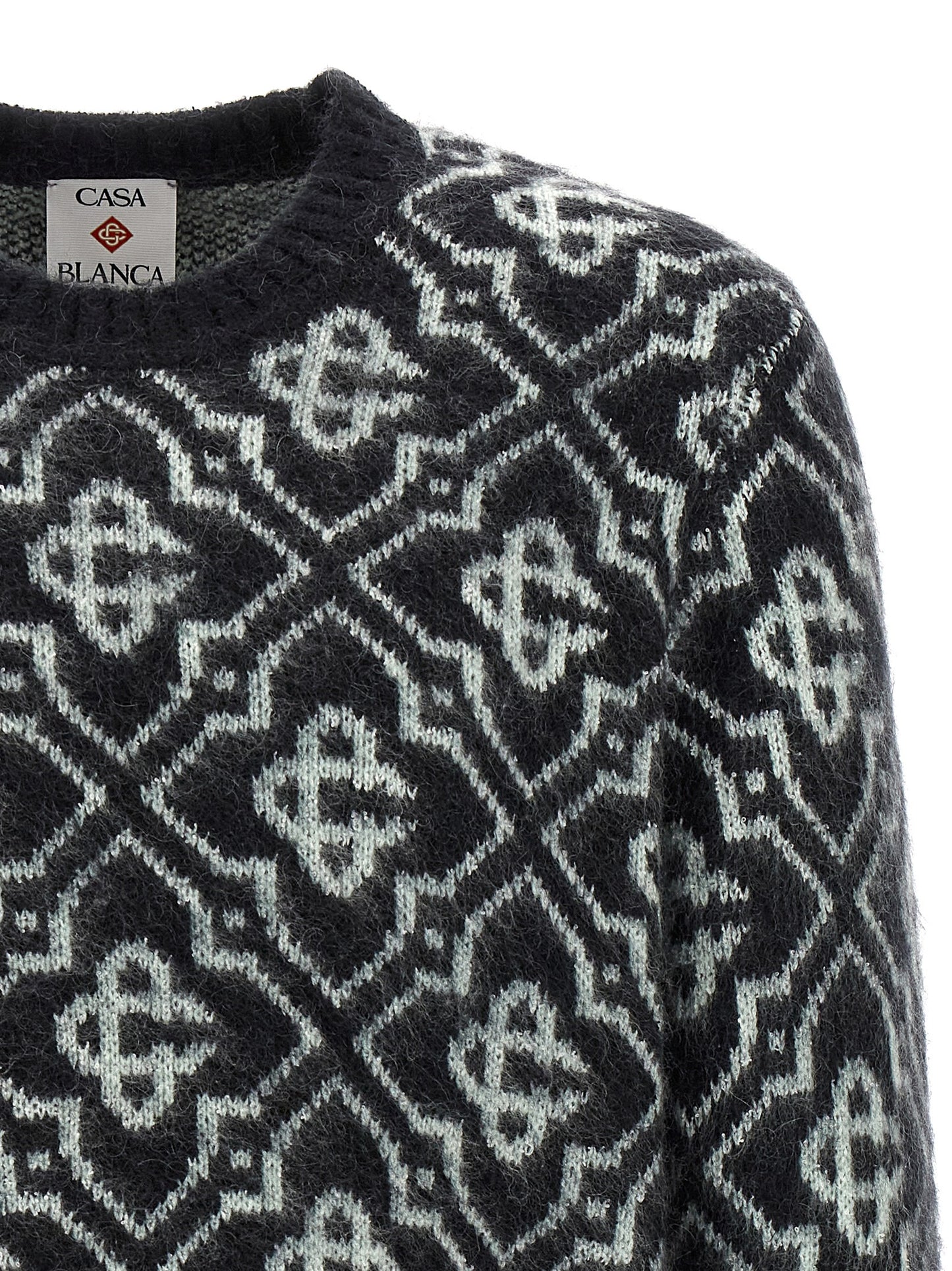 Cardigan by Casablanca for men in mohair nylon wool & cotton multicolor & monogram features an impeccable silhouette, showcasing a sophisticated crew neckline and detail for a truly impeccable finish.