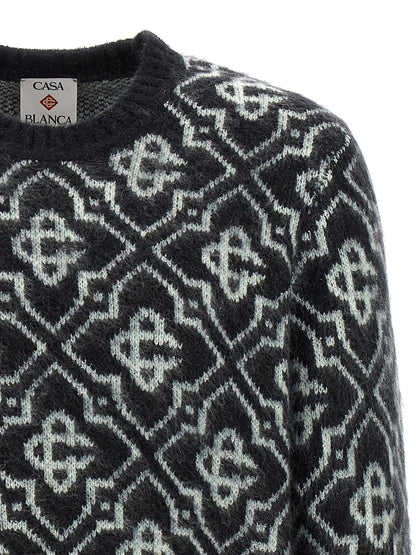 Cardigan by Casablanca for men in mohair nylon wool & cotton multicolor & monogram features an impeccable silhouette, showcasing a sophisticated crew neckline and detail for a truly impeccable finish.