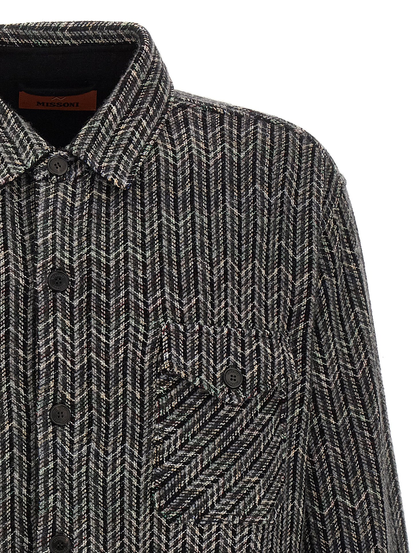 Shirt by Missoni for men in viscose polyester cotton wool gray & patterned showcases a sharp silhouette, elegantly detailed with a sharp and sharp .