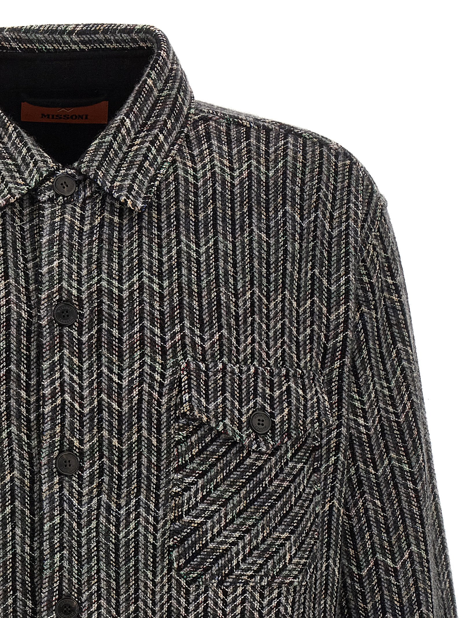 Shirt by Missoni for men in viscose polyester cotton wool gray & patterned showcases a sharp silhouette, elegantly detailed with a sharp and sharp .