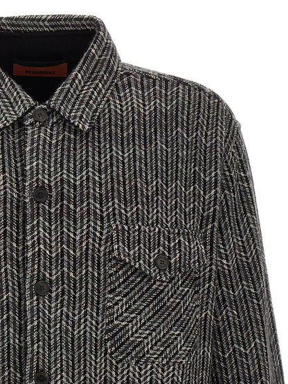 Shirt by Missoni for men in viscose polyester cotton wool gray & patterned showcases a sharp silhouette, elegantly detailed with a sharp and sharp .