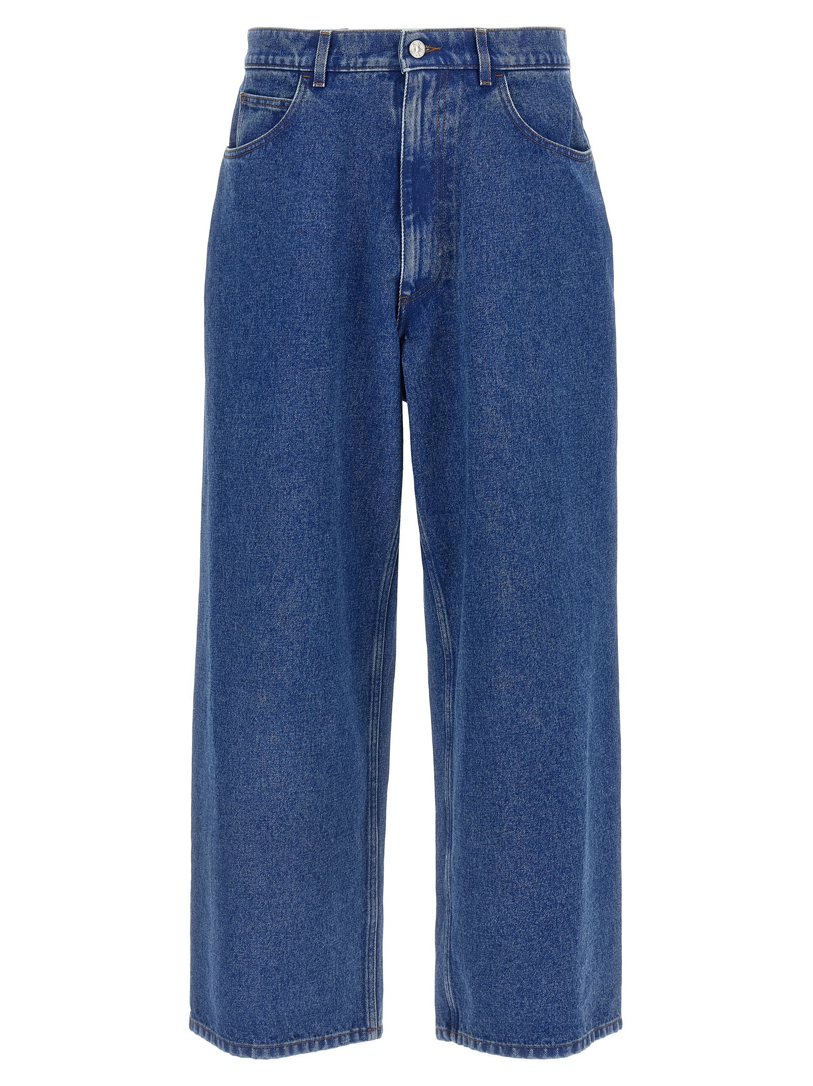 Jeans by Marni for men in cotton denim blue presents a tailored silhouette, showcasing a tailored relaxed-fit & wide and long cut with a refined low rise for a truly tailored aesthetic.