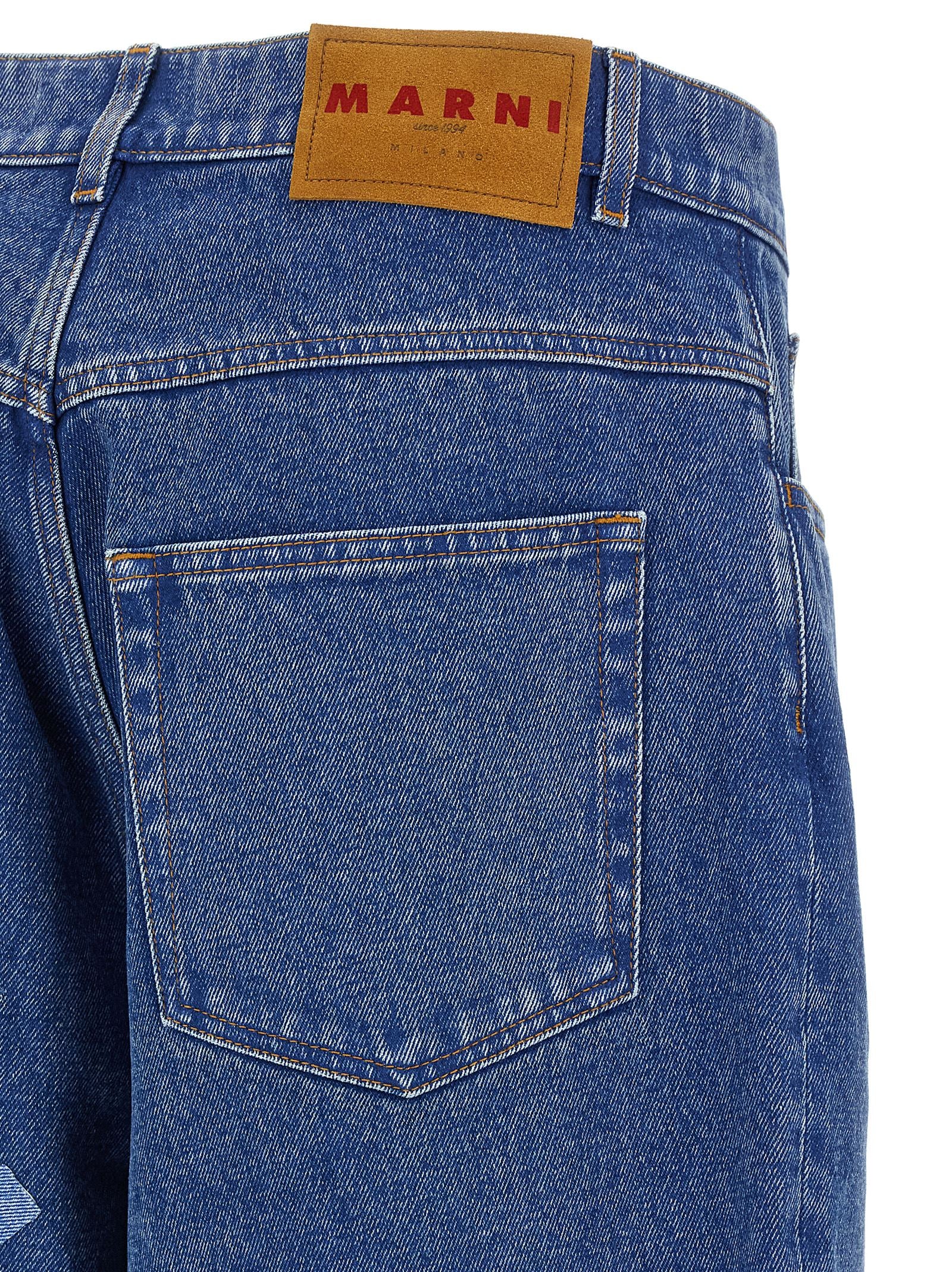 Jeans by Marni for men in cotton denim blue presents a refined pantology silhouette, artfully defined by a refined pantology relaxed-fit & wide, long, and a sophisticated low rise.