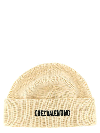 Beanie Hat by Valentino Garavani for men in virgin wool & cotton beige presents a urban-chic silhouette, artfully capturing the essence of the urban-chic Virgin Wool & Cotton Beanie Hat design for a sophisticated look.
