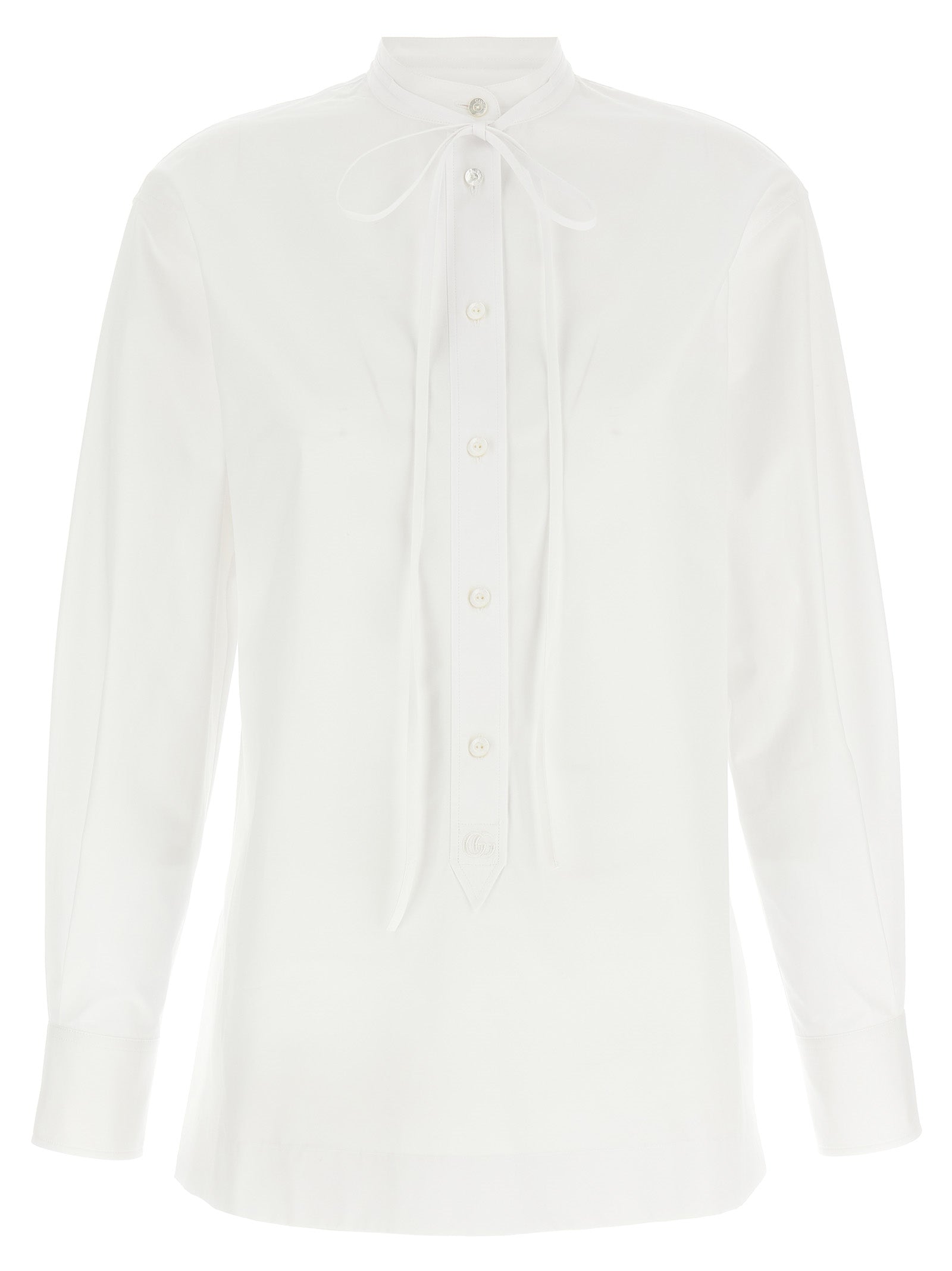 Blouse by Gucci for women in cotton white & striped features an architectural silhouette with a refined long-sleeve and elegant for a architectural look.