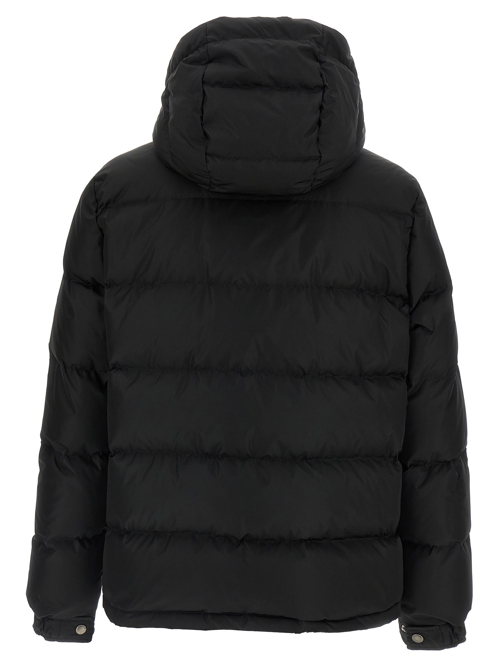 Hooded Puffer Jacket by Valentino Garavani for men in polyamide black & signature showcases a bohemian silhouette, artfully detailed with a bohemian wrap hooded neckline and signature hooded & insulated for a truly bohemian finish.
