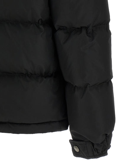 Hooded Puffer Jacket by Valentino Garavani for men in polyamide black & signature features a dramatic silhouette, showcasing a sophisticated and distinctive hooded & insulated for a dramatic aesthetic.