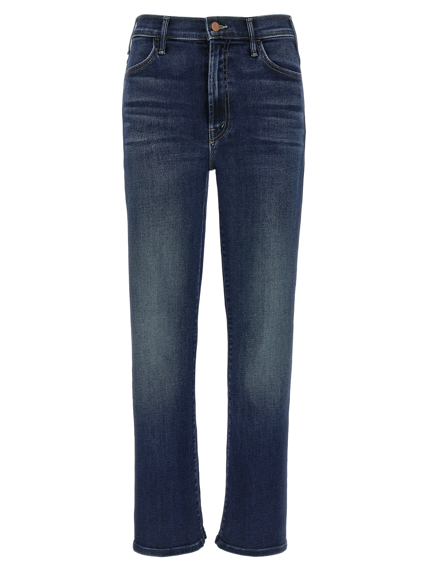 Jeans by Mother Denim for women in polyester polyurethane & denim cotton blue presents a refined pantology silhouette, artfully defined by a refined pantology flared & cropped, cropped, and a sophisticated high rise.
