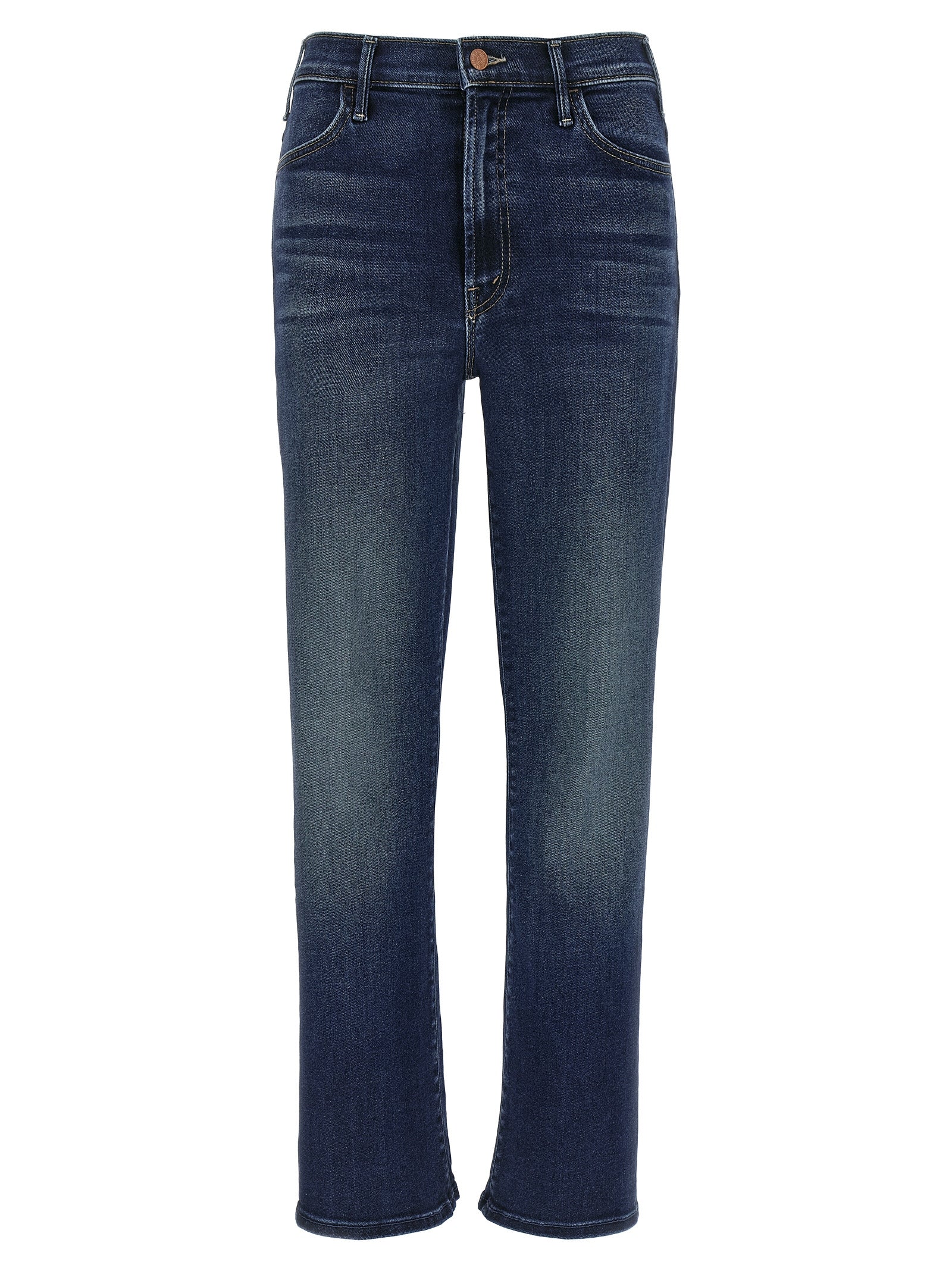 Jeans by Mother Denim for women in polyester polyurethane & denim cotton blue presents a refined pantology silhouette, artfully defined by a refined pantology flared & cropped, cropped, and a sophisticated high rise.