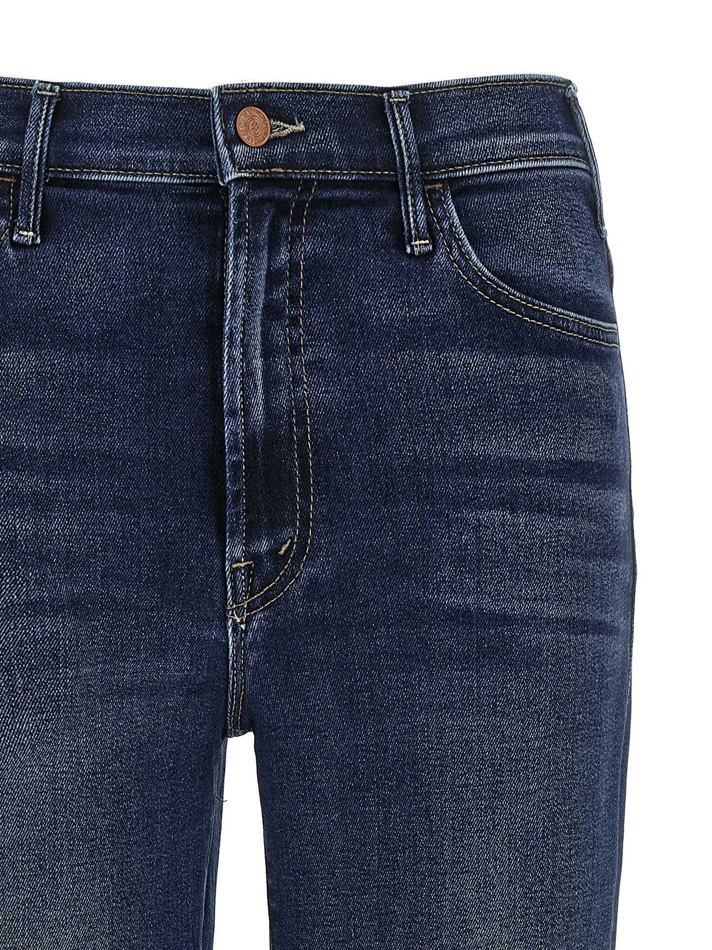 Jeans by Mother Denim for women in polyester polyurethane & denim cotton blue features an refined tailoring silhouette, showcasing a premium flared & cropped with a high rise and cropped cut for a refined tailoring look.