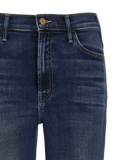 Jeans by Mother Denim for women in polyester polyurethane & denim cotton blue features an refined tailoring silhouette, showcasing a premium flared & cropped with a high rise and cropped cut for a refined tailoring look.