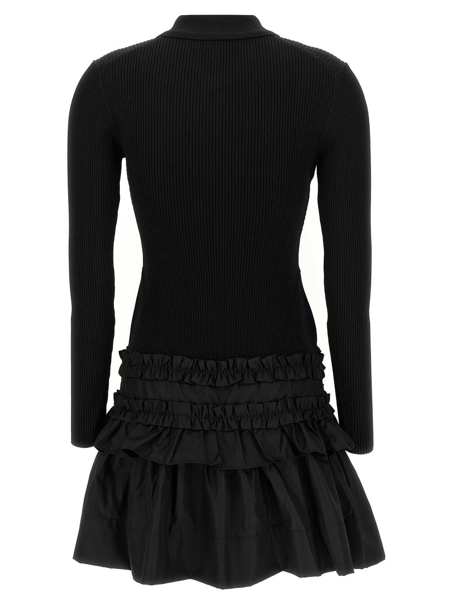 Dress by Ganni for women in stretch nylon viscose black features an magnificent silhouette, artfully detailed with a magnificent and that flows into an magnificent short mini.